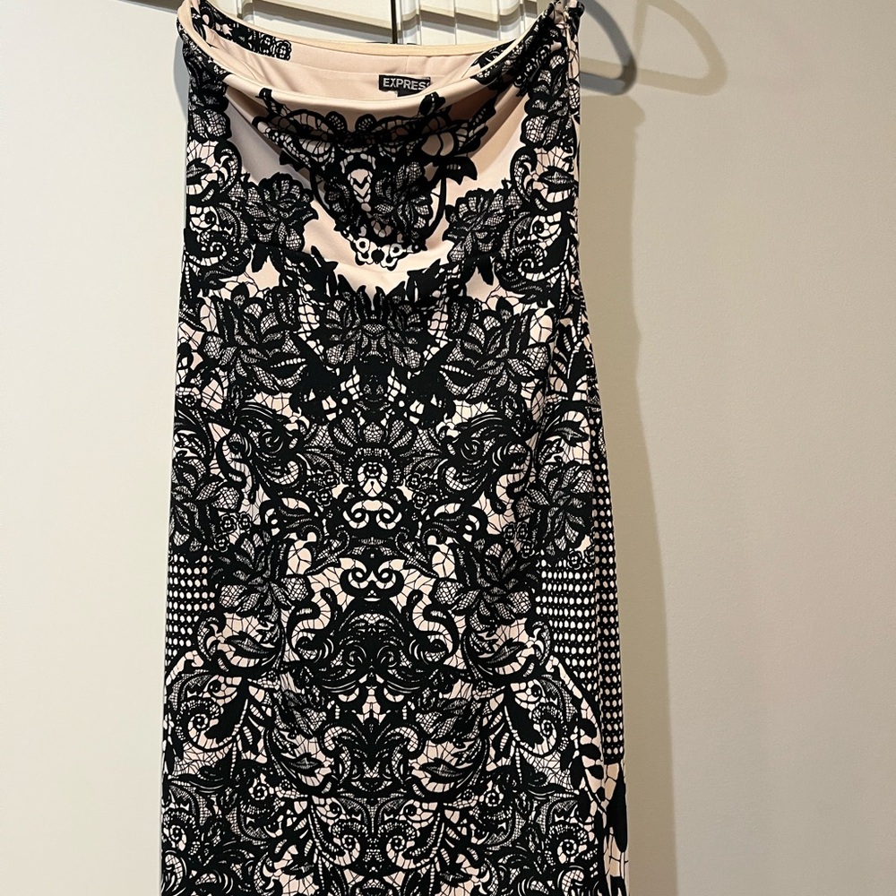 Express Cream and Black Lace Dress
